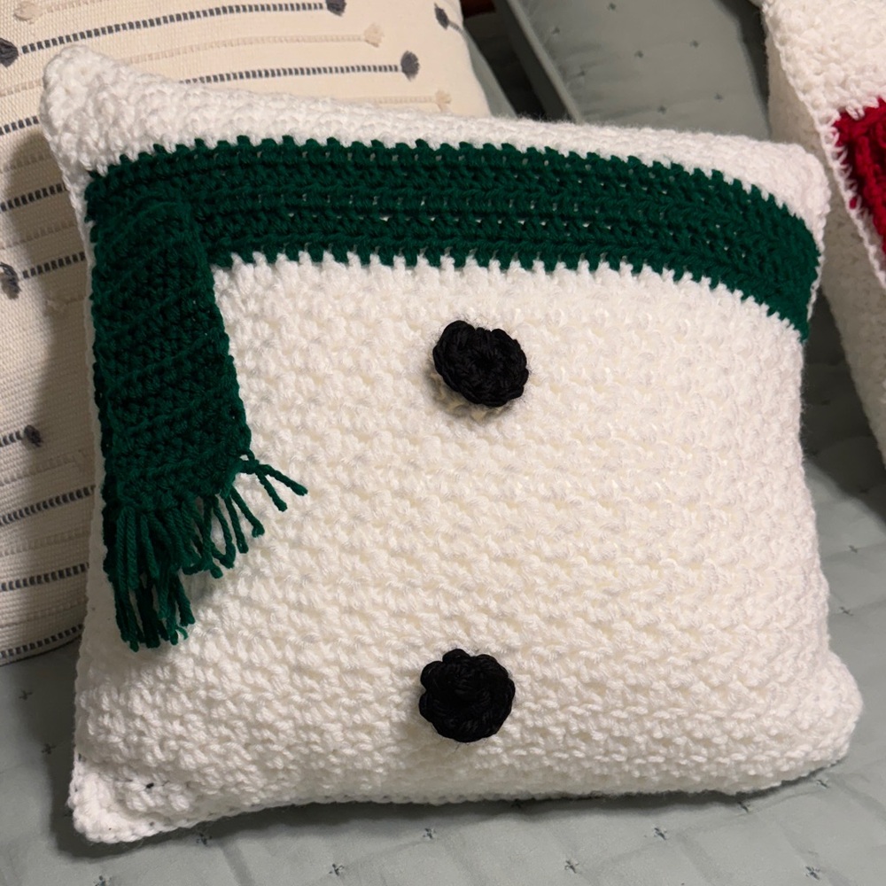 Cozy Snowman Accent Pillow with Green Scarf